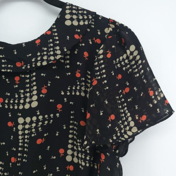 VTG Luxe XS 100% Silk Y2K Whimsigoth Twee Art Blouse Rouche Waist Flutter Sleeve - Picture 4 of 16